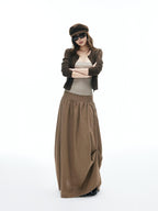 iamxiaa Frayed Hem Wide Waistband Women's Linen Cotton Asymmetric Cocoon Maxi Skirts