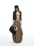 iamxiaa Frayed Hem Wide Waistband Women's Linen Cotton Asymmetric Cocoon Maxi Skirts