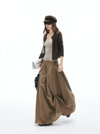 iamxiaa Frayed Hem Wide Waistband Women's Linen Cotton Asymmetric Cocoon Maxi Skirts