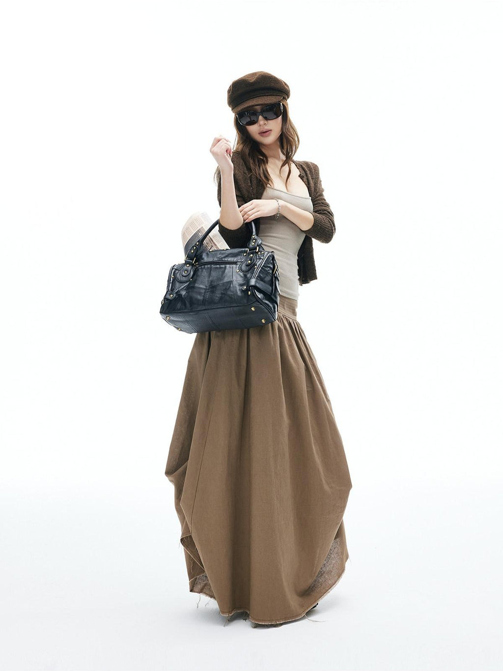 iamxiaa Frayed Hem Wide Waistband Women's Linen Cotton Asymmetric Cocoon Maxi Skirts