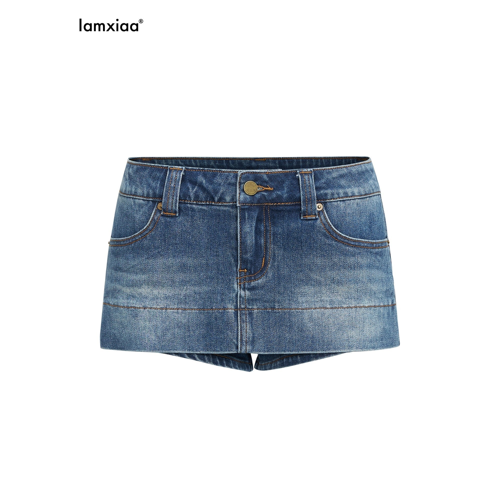 iamxiaa Gradient Blue Washed Cropped Women's Cotton Denim Top & Shorts Sets 966226643553
