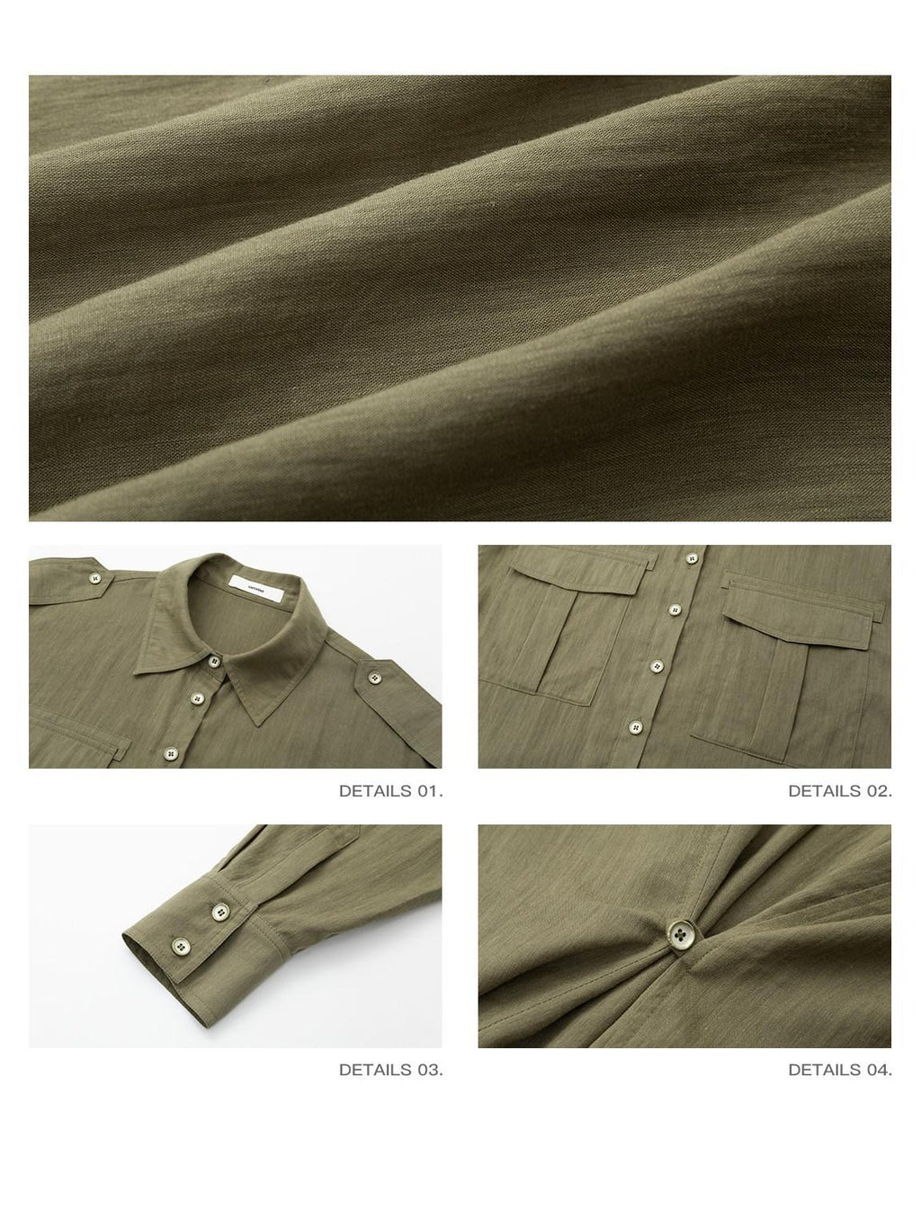 iamxiaa Gray Green Epaulet Utility Half Placket Adjustable Waist Women's Lyocell Shirts