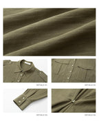 iamxiaa Gray Green Epaulet Utility Half Placket Adjustable Waist Women's Lyocell Shirts