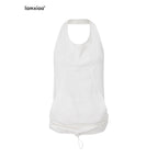 iamxiaa Halter Open Back Drawstring Kangaroo Pocket Women's Tank Tops 925826057954