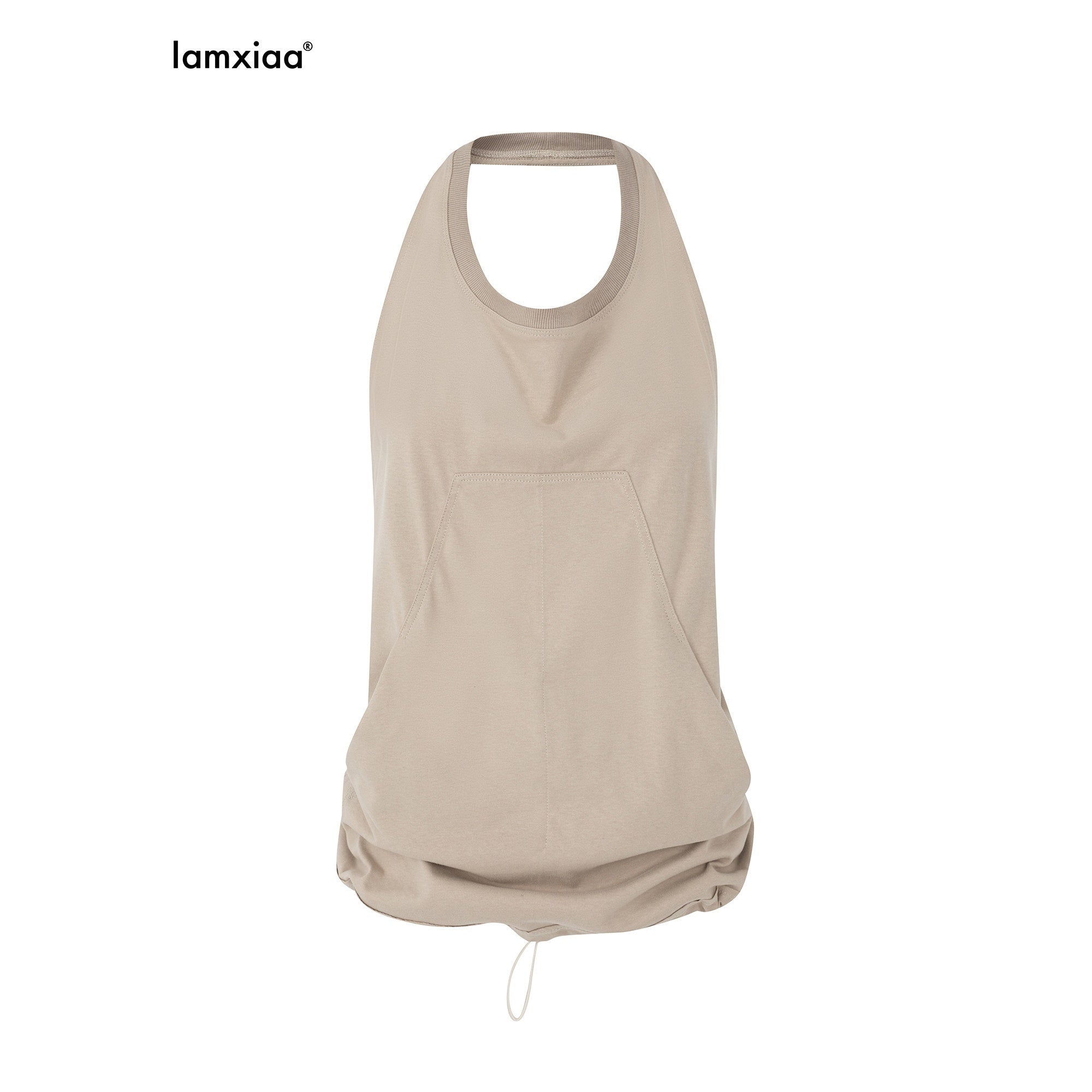iamxiaa Halter Open Back Drawstring Kangaroo Pocket Women's Tank Tops 925826057954