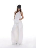 iamxiaa Halter Open Back Drawstring Kangaroo Pocket Women's Tank Tops