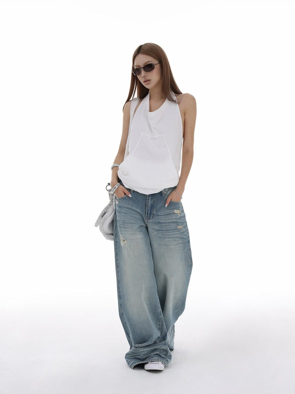 iamxiaa Halter Open Back Drawstring Kangaroo Pocket Women's Tank Tops