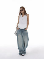 iamxiaa Halter Open Back Drawstring Kangaroo Pocket Women's Tank Tops