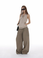 iamxiaa Halter Open Back Drawstring Kangaroo Pocket Women's Tank Tops