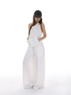 iamxiaa Halter Open Back Drawstring Kangaroo Pocket Women's Tank Tops