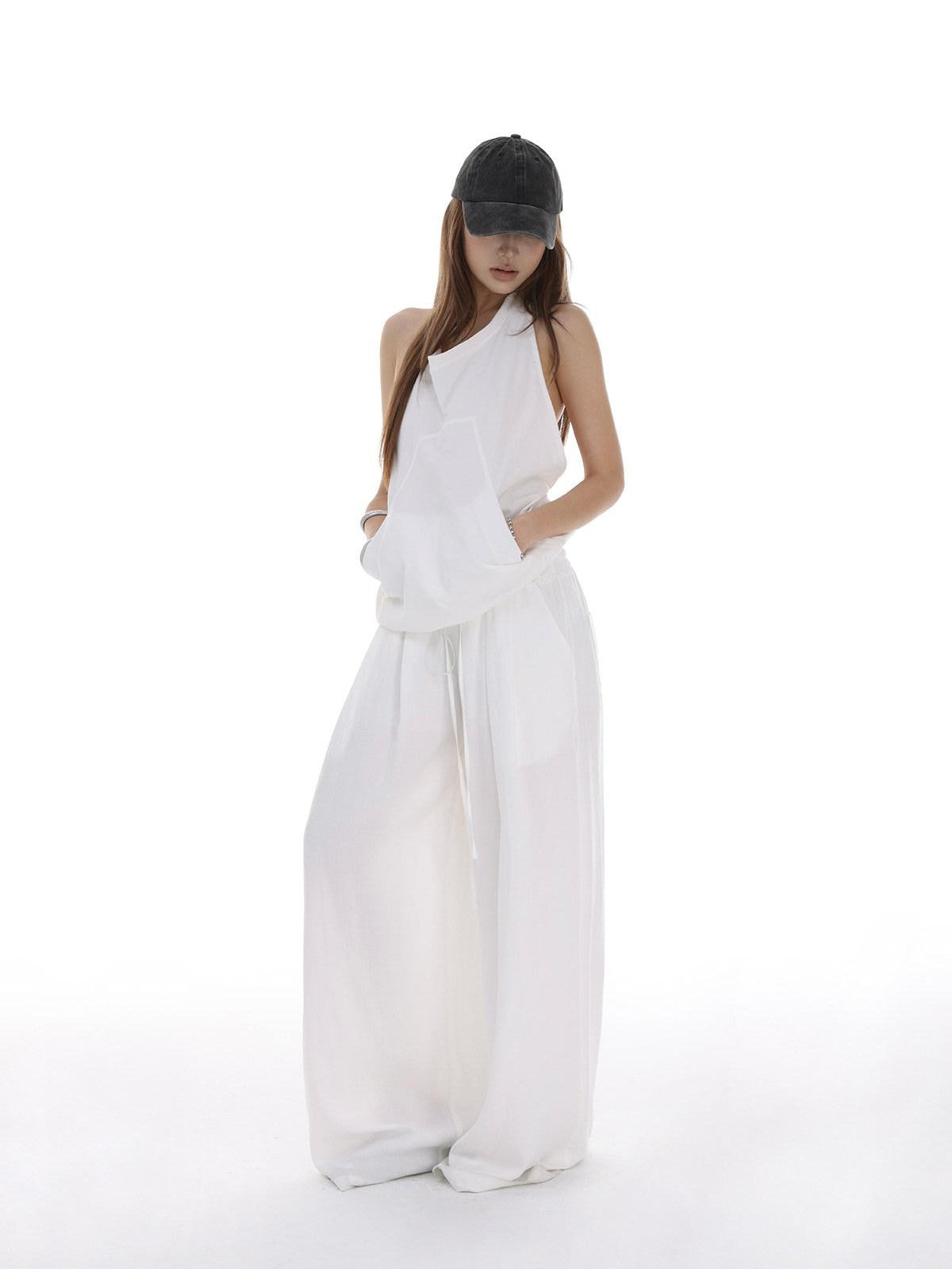 iamxiaa Halter Open Back Drawstring Kangaroo Pocket Women's Tank Tops