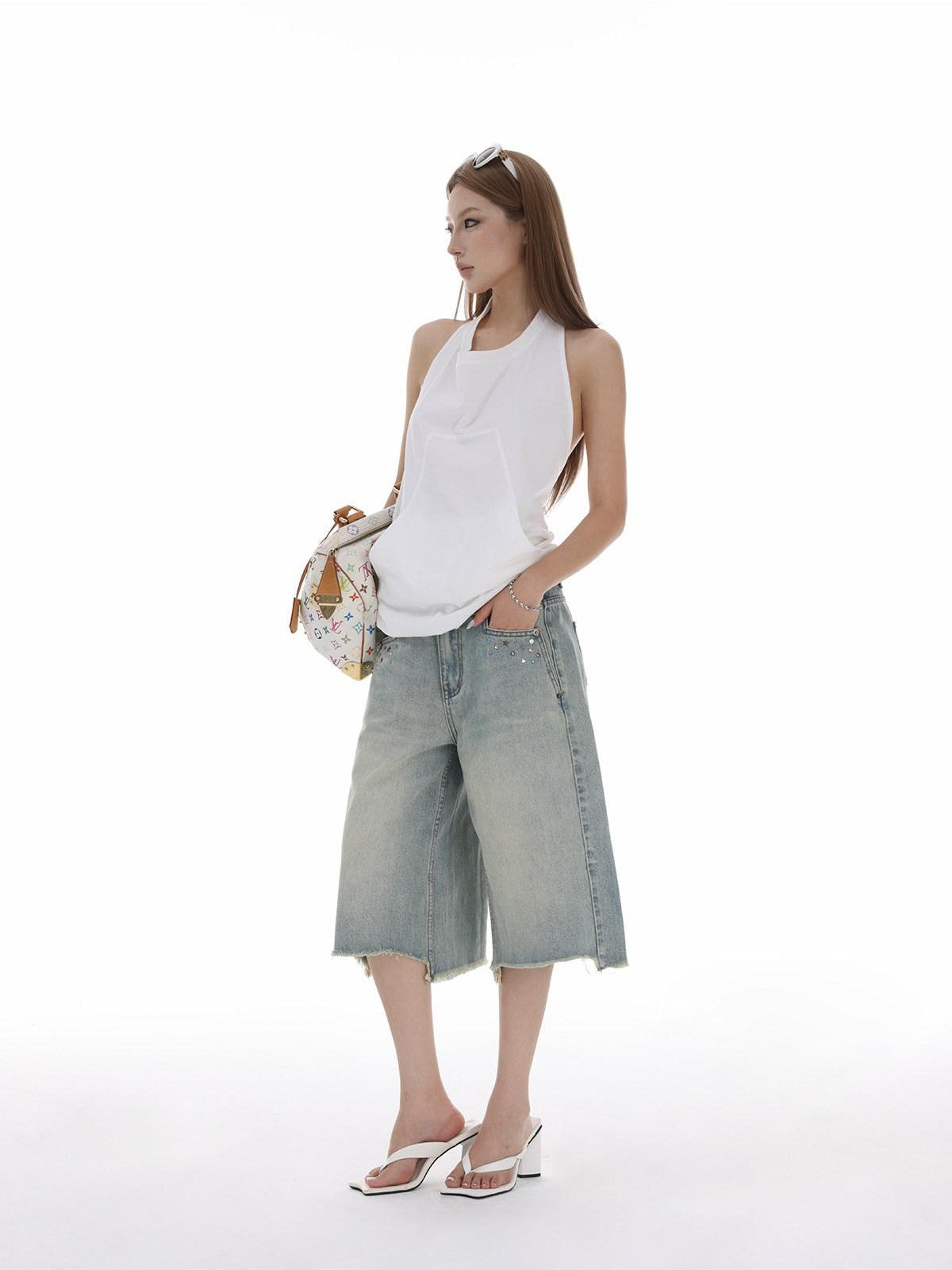 iamxiaa Halter Open Back Drawstring Kangaroo Pocket Women's Tank Tops