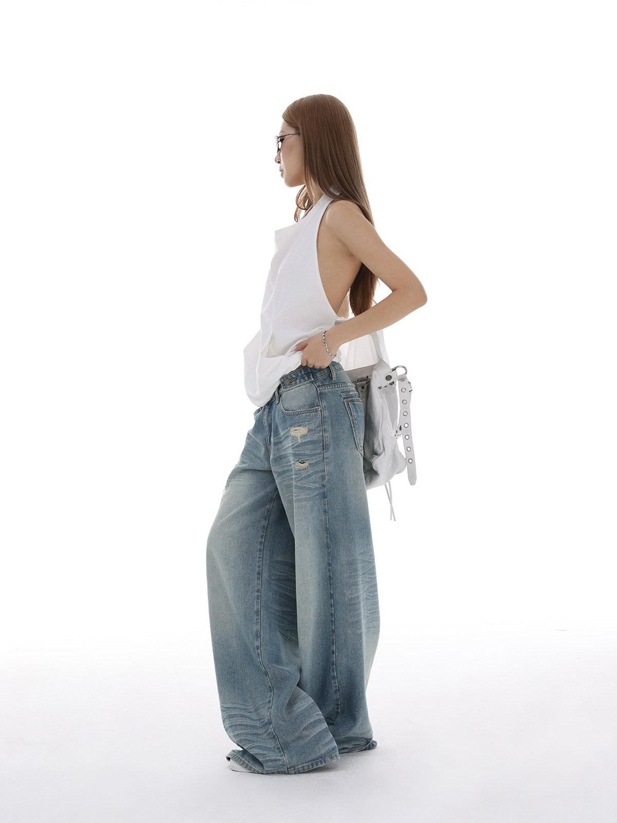 iamxiaa Halter Open Back Drawstring Kangaroo Pocket Women's Tank Tops