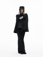iamxiaa Handmade Double Faced Stand Collar Eco Fur Trim Horn Toggle Women's Wool Ponchos