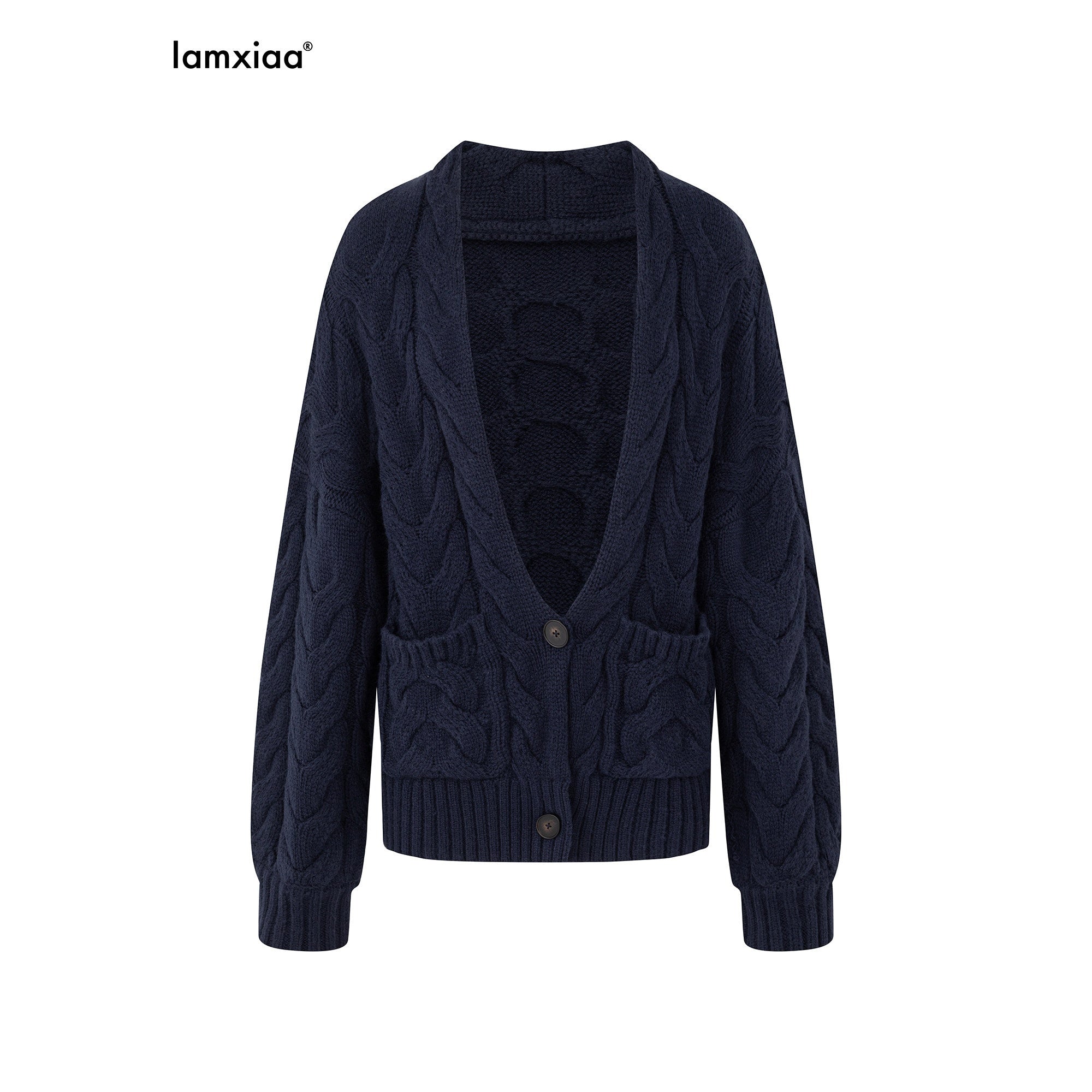 iamxiaa Handmade Look Chunky Cable Drop Shoulder Relaxed Deep V Women's Knit Cardigans 978677704704