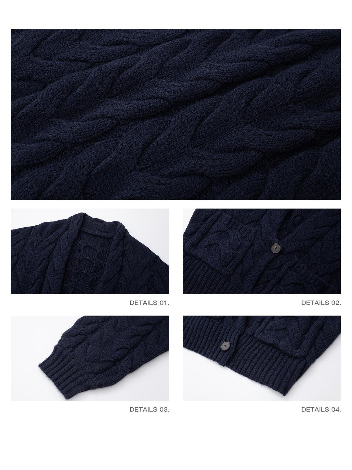 iamxiaa Handmade Look Chunky Cable Drop Shoulder Relaxed Deep V Women's Knit Cardigans