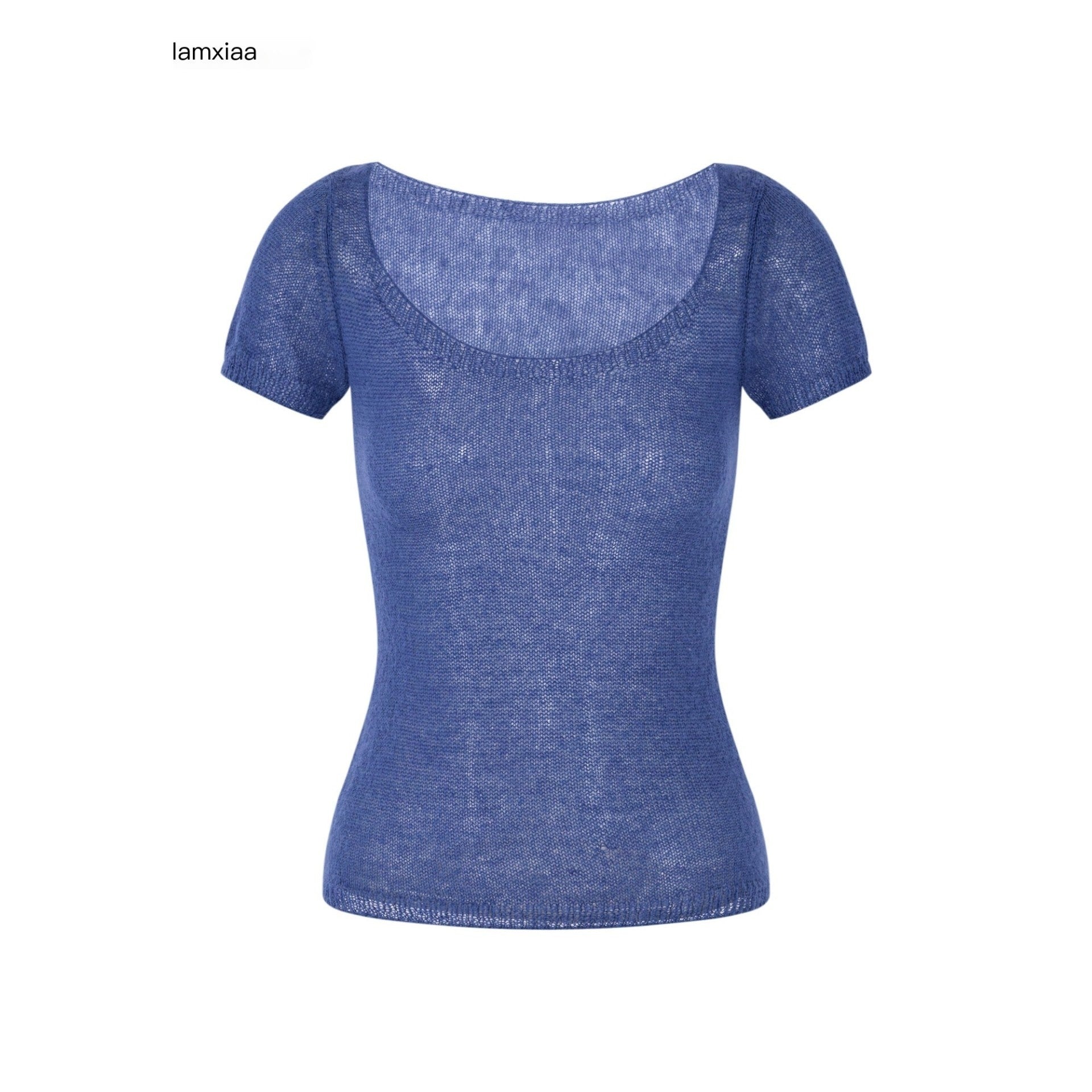 iamxiaa Hazy Sheer Knit Slim Fit Crewneck Women's Alpaca Wool Short Sleeve T-shirts 1031118966014