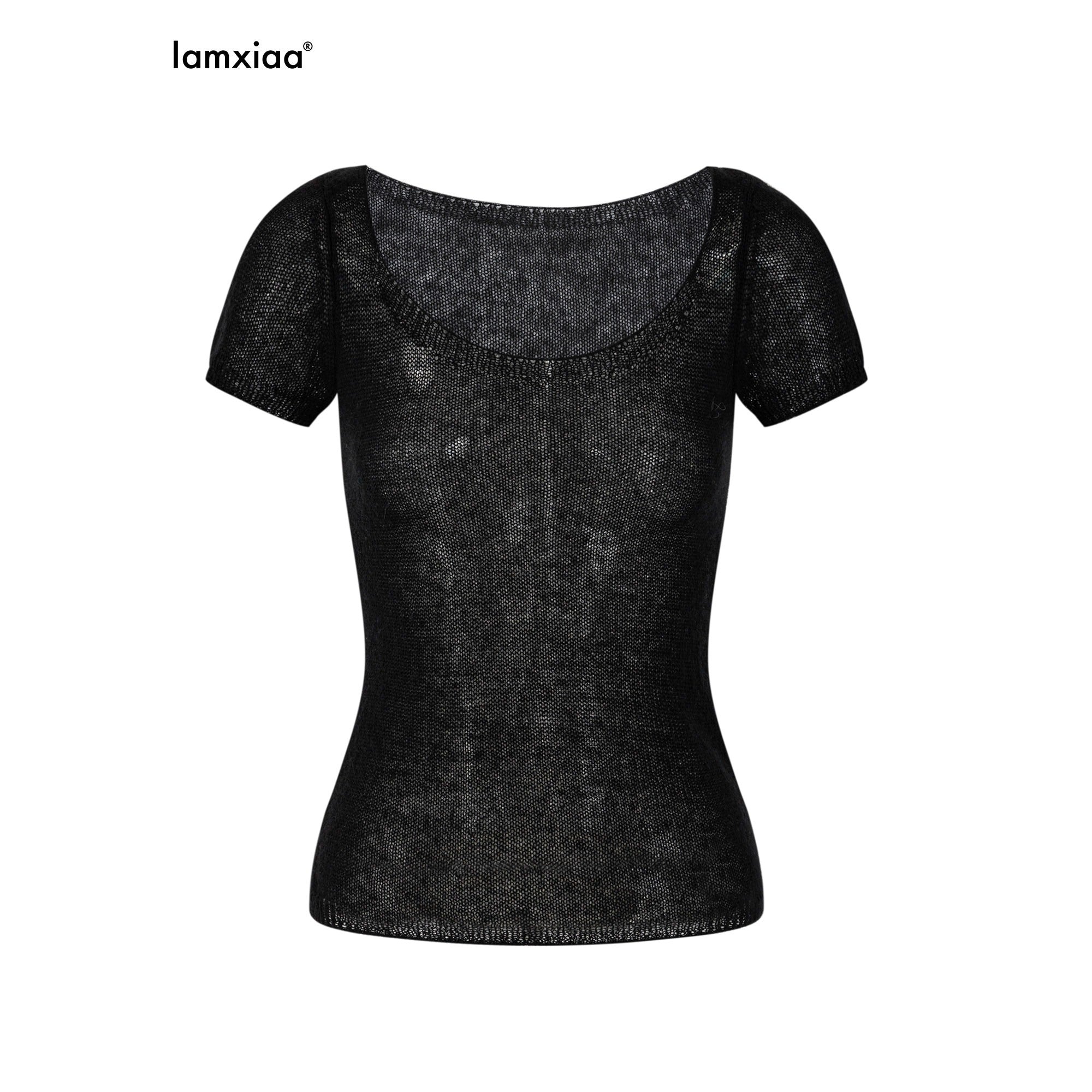 iamxiaa Hazy Sheer Knit Slim Fit Crewneck Women's Alpaca Wool Short Sleeve T-shirts 1031118966014