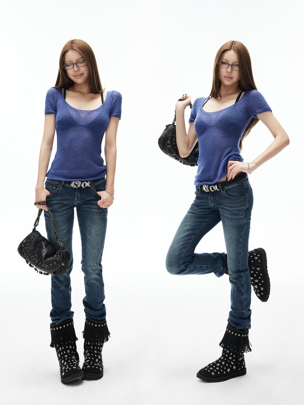 iamxiaa Hazy Sheer Knit Slim Fit Crewneck Women's Alpaca Wool Short Sleeve T-shirts