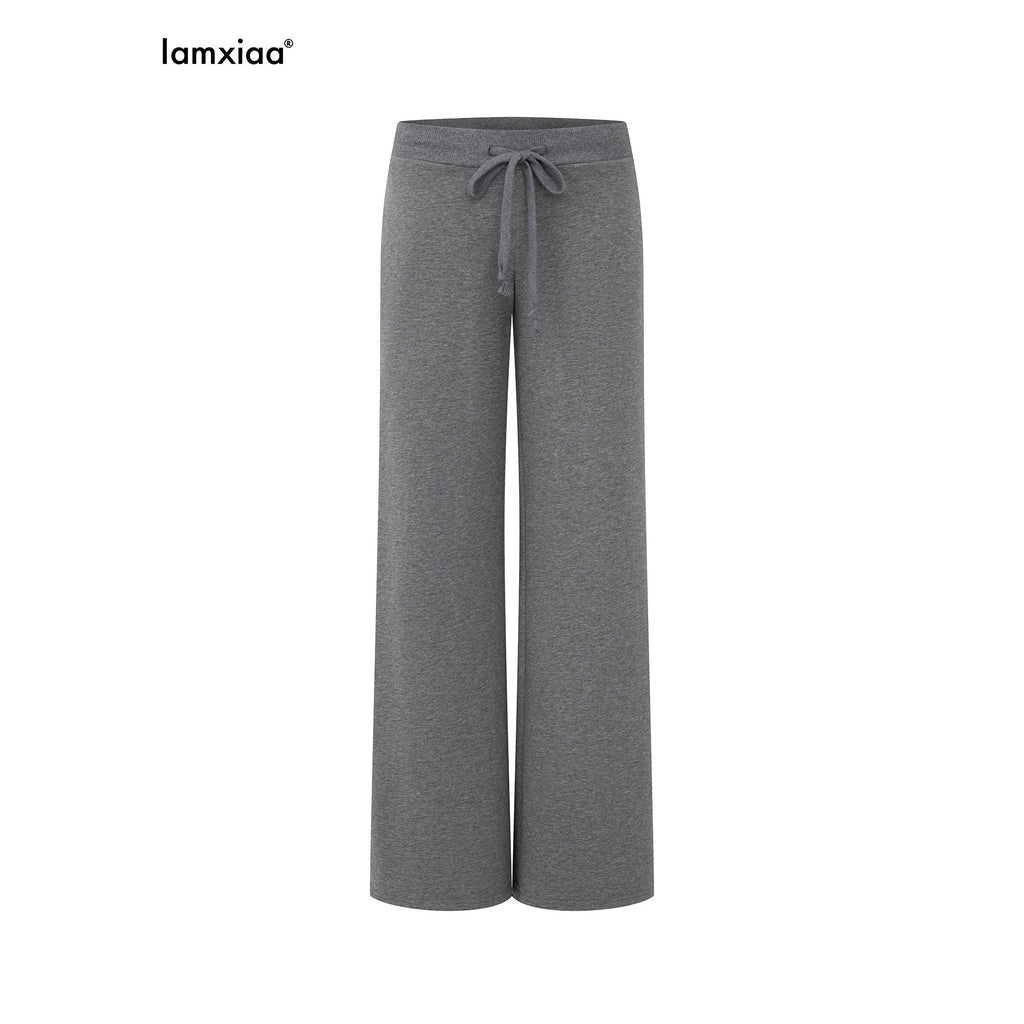 iamxiaa Heather Gray Star Applique Frayed Hem Women's High Cotton Straight Pants 950290566259