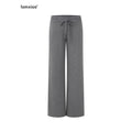 iamxiaa Heather Gray Star Applique Frayed Hem Women's High Cotton Straight Pants 950290566259