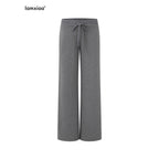 iamxiaa Heather Gray Star Applique Frayed Hem Women's High Cotton Straight Pants 950290566259