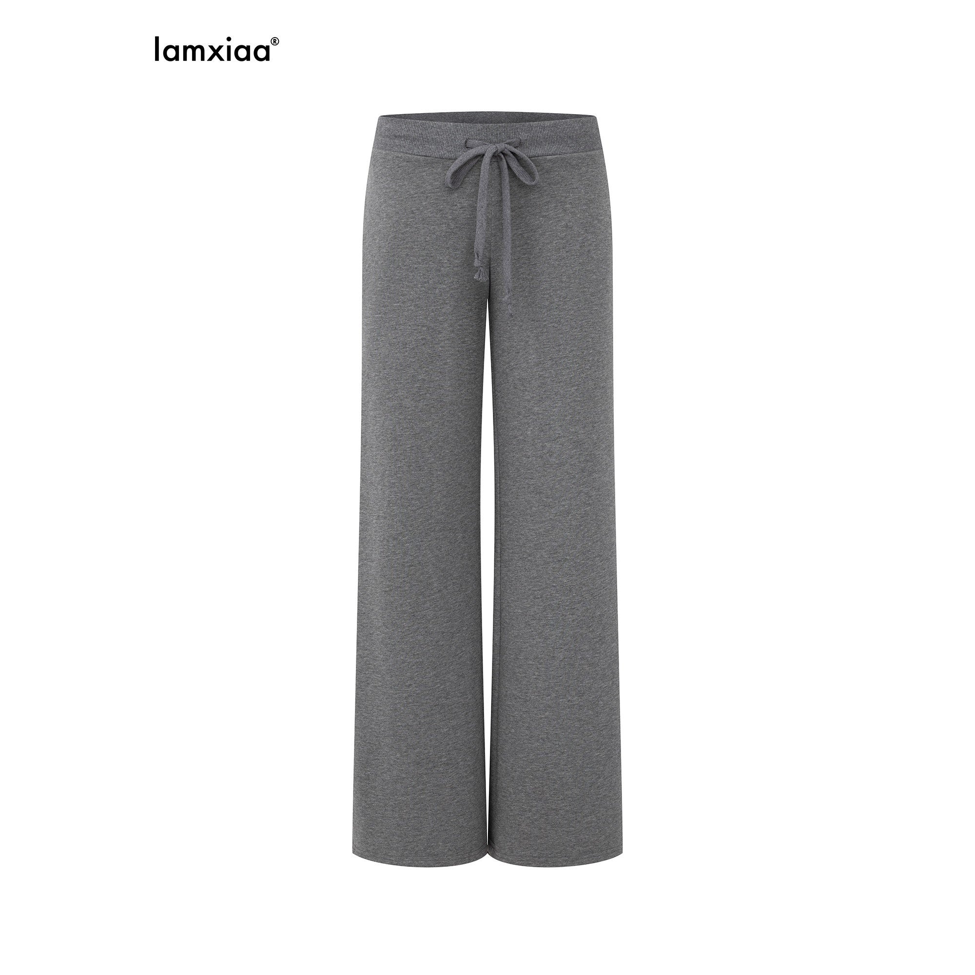 iamxiaa Heather Gray Star Applique Frayed Hem Women's High Cotton Straight Pants 950290566259