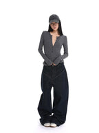 iamxiaa Henley V-neck Slim Fit Layering Women's Knit Long Sleeve T-shirts