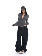 iamxiaa Henley V-neck Slim Fit Layering Women's Knit Long Sleeve T-shirts