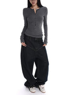 iamxiaa Henley V-neck Slim Fit Layering Women's Knit Long Sleeve T-shirts