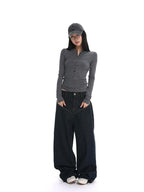 iamxiaa Henley V-neck Slim Fit Layering Women's Knit Long Sleeve T-shirts