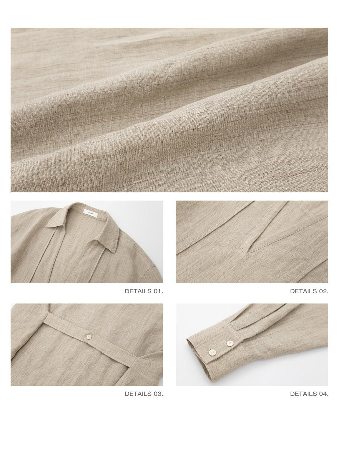 iamxiaa Khaki Melange Tonal Jacquard V-neck Tie Back Women's Fine Linen Shirts