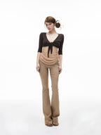 iamxiaa Khaki Slub Texture Low Waist Flap Pocket Women's Stretch Lyocell Flare Pants