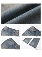 iamxiaa Khaki Washed Vintage Low Waist Embroidered Back Women's Cotton Denim Flare Jeans