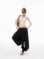 iamxiaa Lantern Low Waist Drawcord Adjustable Hem Women's Lyocell Wide-leg Pants