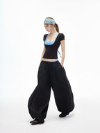iamxiaa Lantern Low Waist Drawcord Adjustable Hem Women's Lyocell Wide-leg Pants