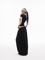 iamxiaa Lantern Low Waist Drawcord Adjustable Hem Women's Lyocell Wide-leg Pants