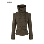 iamxiaa Large Lapel Double Breasted Belted Relaxed Women's Wool Blend Casual Jackets 978068941279
