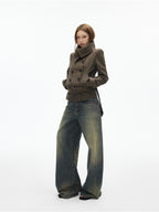 iamxiaa Large Lapel Double Breasted Belted Relaxed Women's Wool Blend Casual Jackets