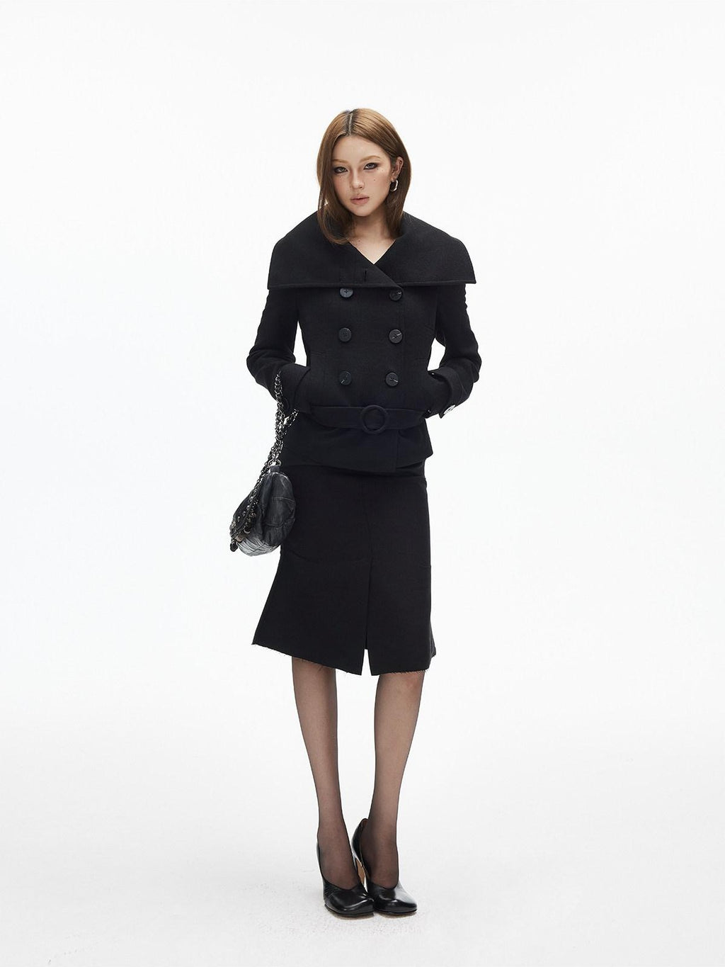 iamxiaa Large Lapel Double Breasted Belted Relaxed Women's Wool Blend Casual Jackets