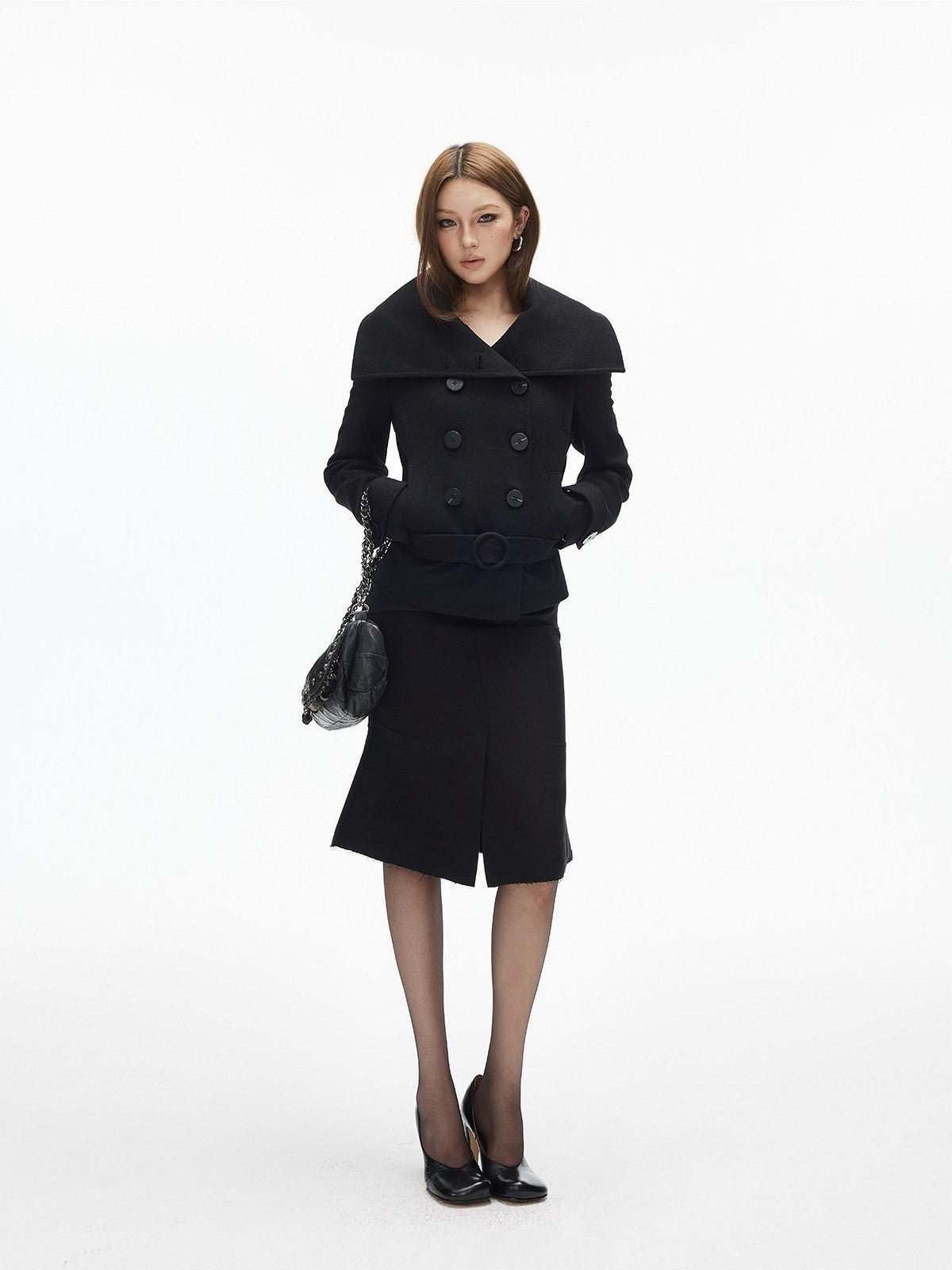 iamxiaa Large Lapel Double Breasted Belted Relaxed Women's Wool Blend Casual Jackets