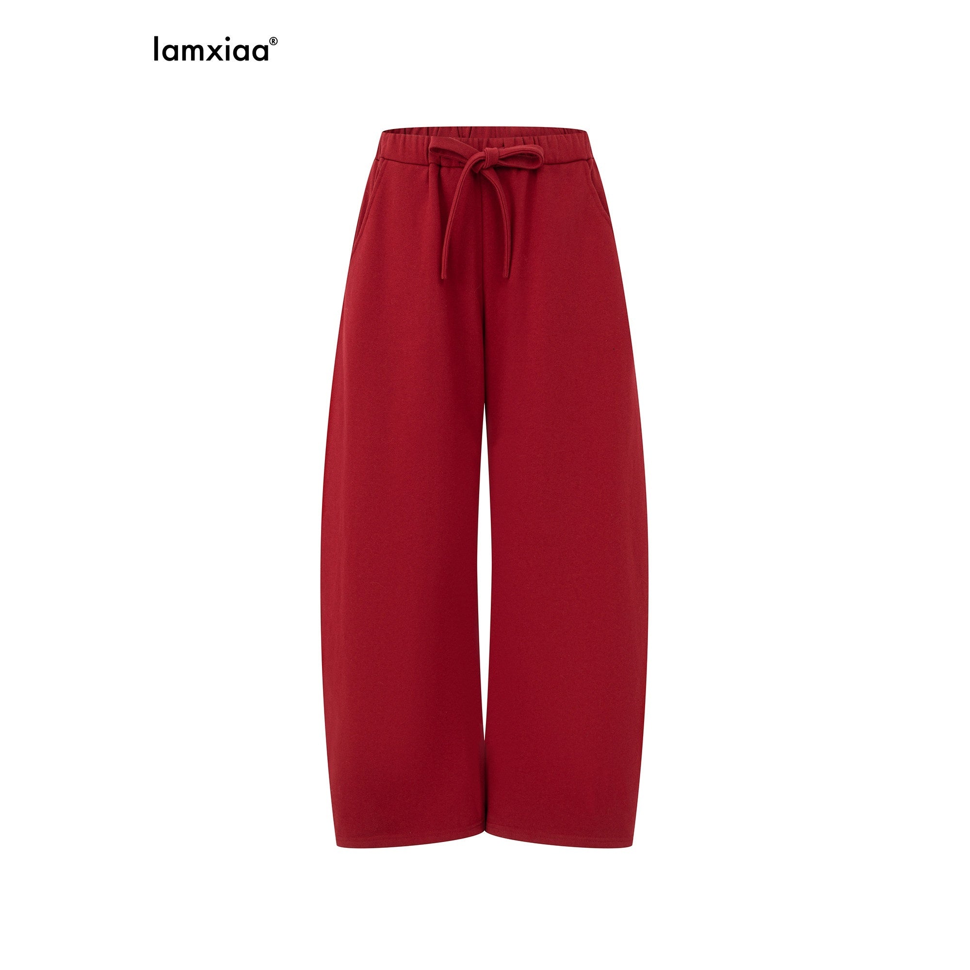 iamxiaa Lava Red Hooded Eco Fur Collar Women's Fleece Top & Pants Sets 989364936668