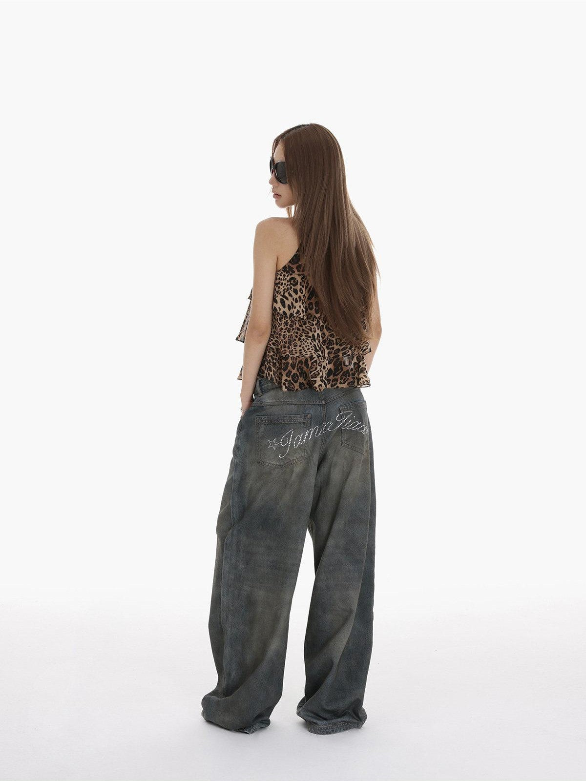 iamxiaa Leopard Print Handmade Multi Layer Ruffle Women's Chiffon Tank Tops