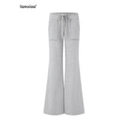 iamxiaa Low Waist Drawstring Square Patch Micro Flare Women's Cotton Sweatpants/joggers 1043676882888