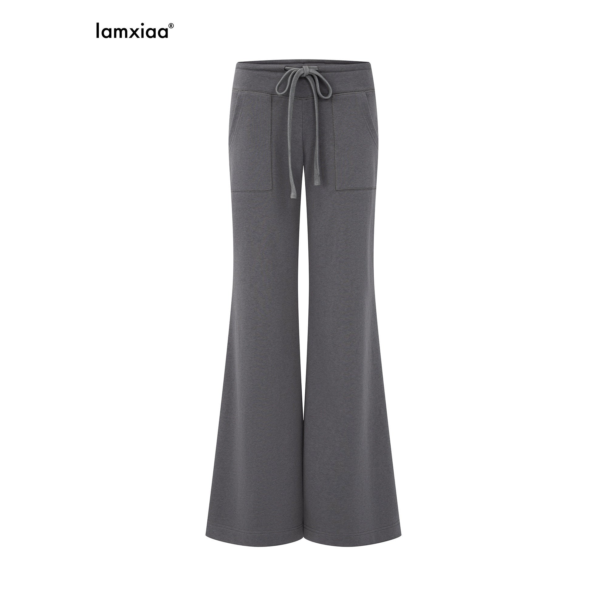 iamxiaa Low Waist Drawstring Square Patch Micro Flare Women's Cotton Sweatpants/joggers 1043676882888