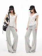 iamxiaa Low Waist Drawstring Square Patch Micro Flare Women's Cotton Sweatpants/joggers