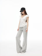 iamxiaa Low Waist Drawstring Square Patch Micro Flare Women's Cotton Sweatpants/joggers