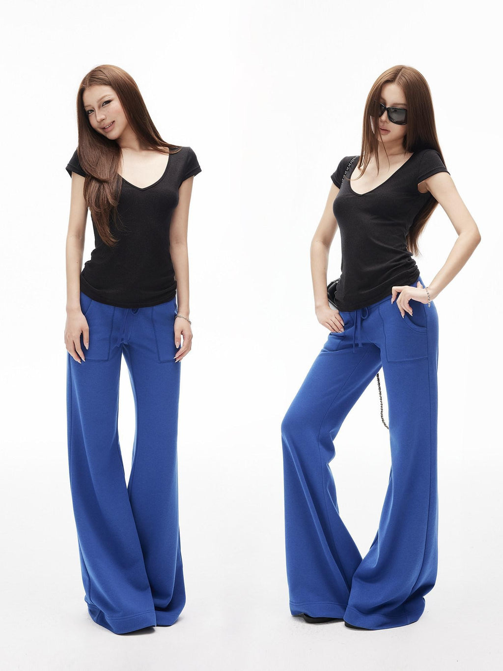 iamxiaa Low Waist Drawstring Square Patch Micro Flare Women's Cotton Sweatpants/joggers