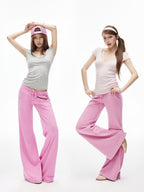 iamxiaa Low Waist Drawstring Square Patch Micro Flare Women's Cotton Sweatpants/joggers