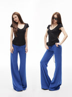iamxiaa Low Waist Drawstring Square Patch Micro Flare Women's Cotton Sweatpants/joggers